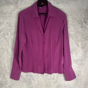 Silk Blouse Womens Size 14 Button Front Long Sleeve Berry Classic Office Top